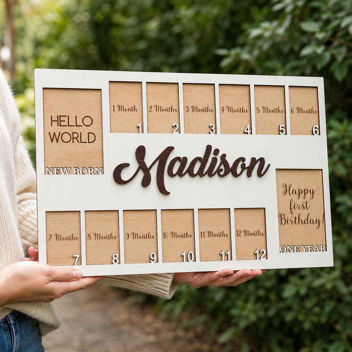 Personalized Baby First Year Photo Board, Baby Picture Frame, Newborn To One Year Photo Frame, Monthly Baby Photo Frame, New Baby Gift
